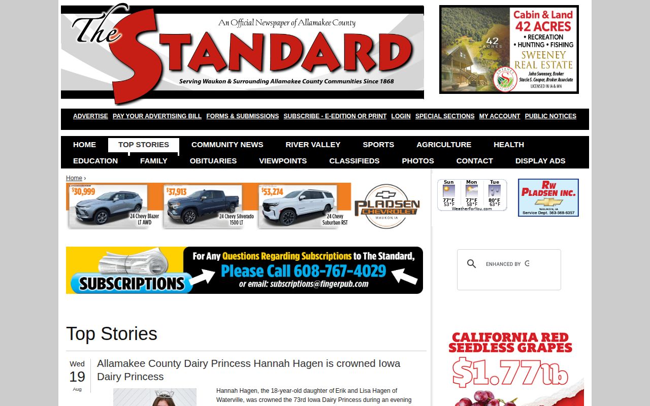 Allamakee County crime news Top Stories page from The Standard
