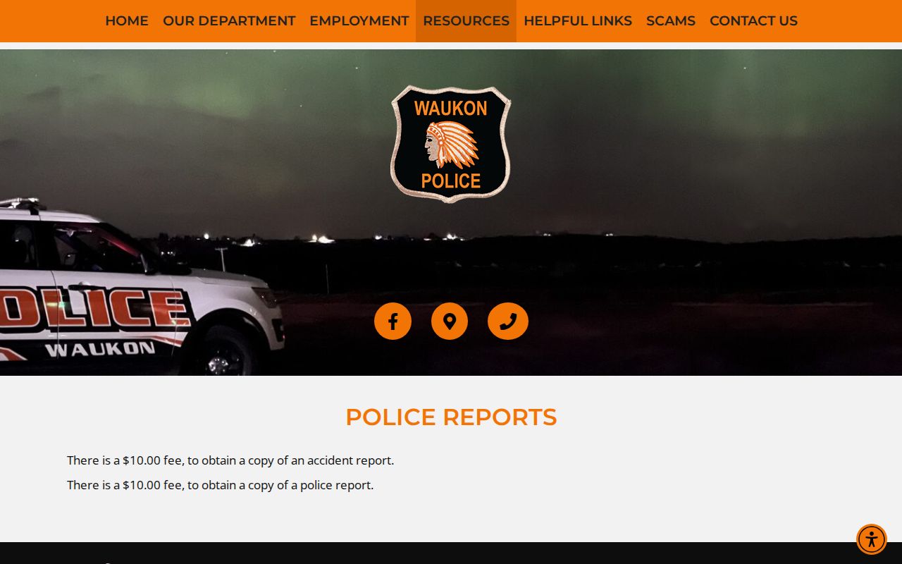 Waukon Police report access page for Waukon arrest records